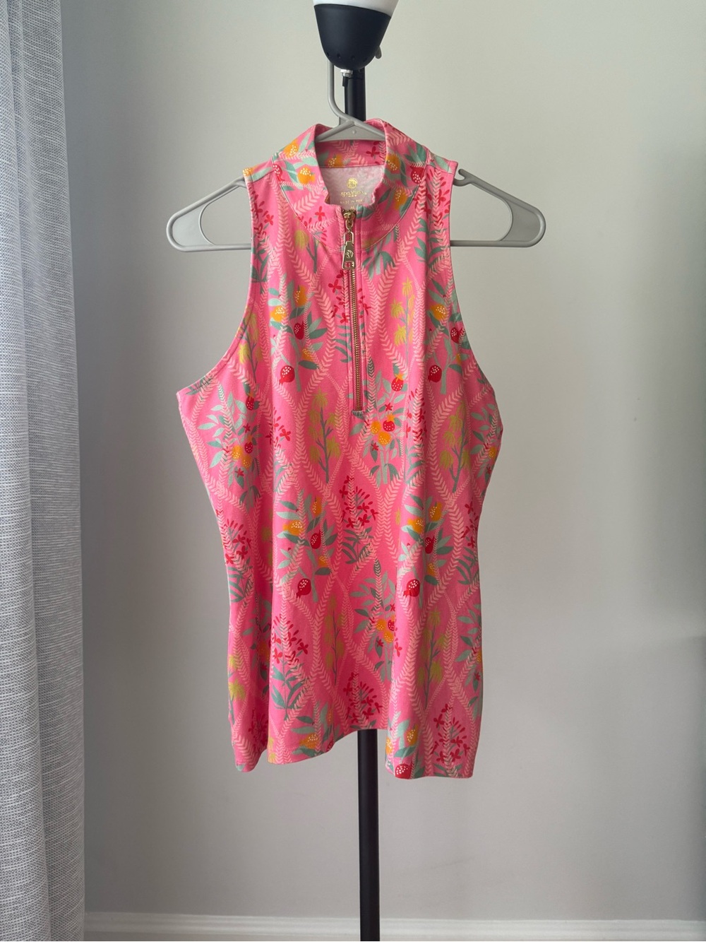 Spartina 449 Pink Floral Zip Tank Top